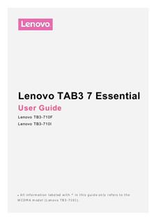 Lenovo Tab 3 7 Essential manual. Tablet Instructions.